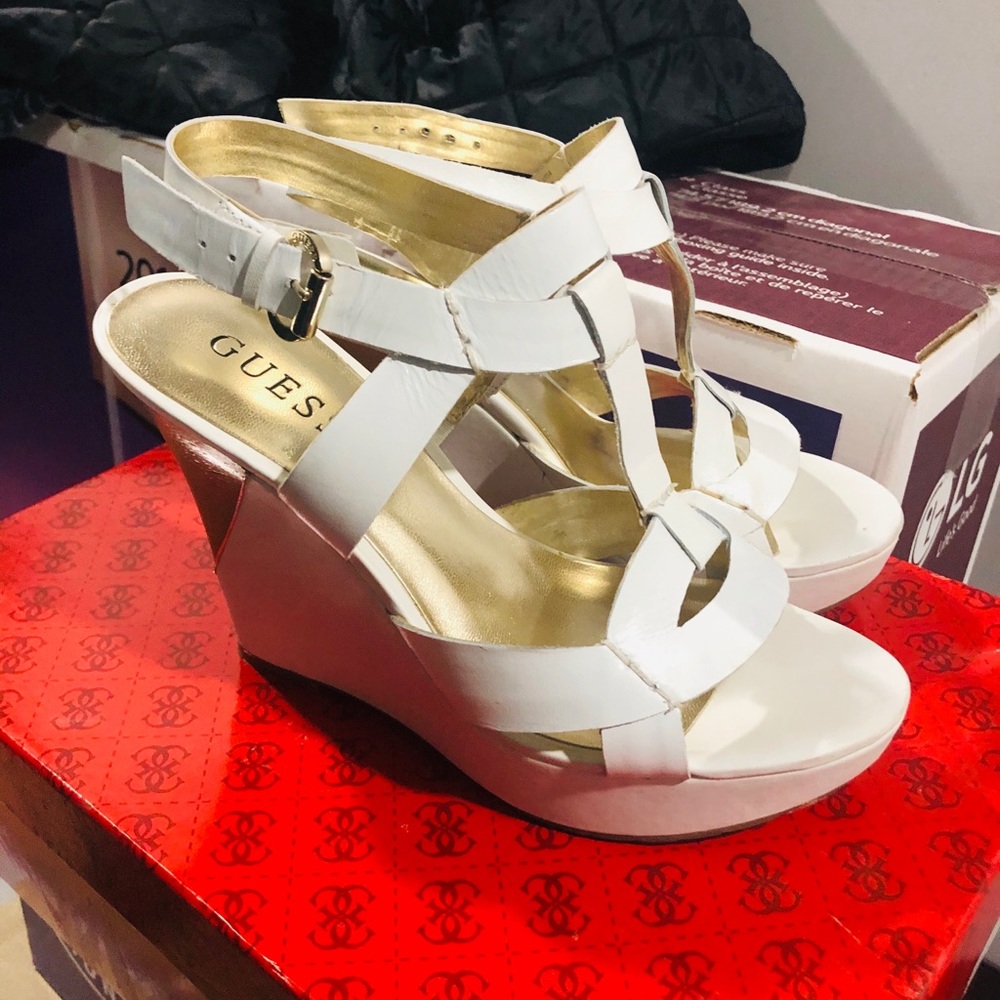 Ladies white guess wedges